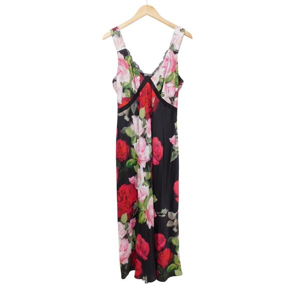 Jade by Johnny Was Black Joyelle Floral Slip Silk Blend Midi Dress Size Medium - Picture 2 of 5